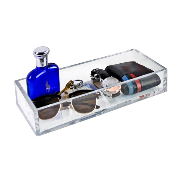 Large Deluxe Clear Acrylic Rectangle Tray Organizer for Desk or Counter, 2PK